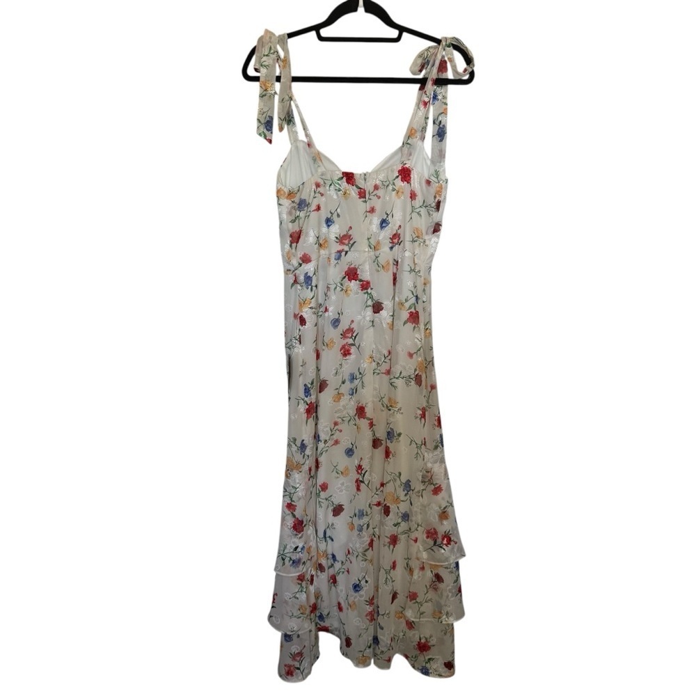 NWT Lulus So Elevated Ivory Floral Jacquard Tie-Strap High-Low Midi Dress - Picture 4 of 7